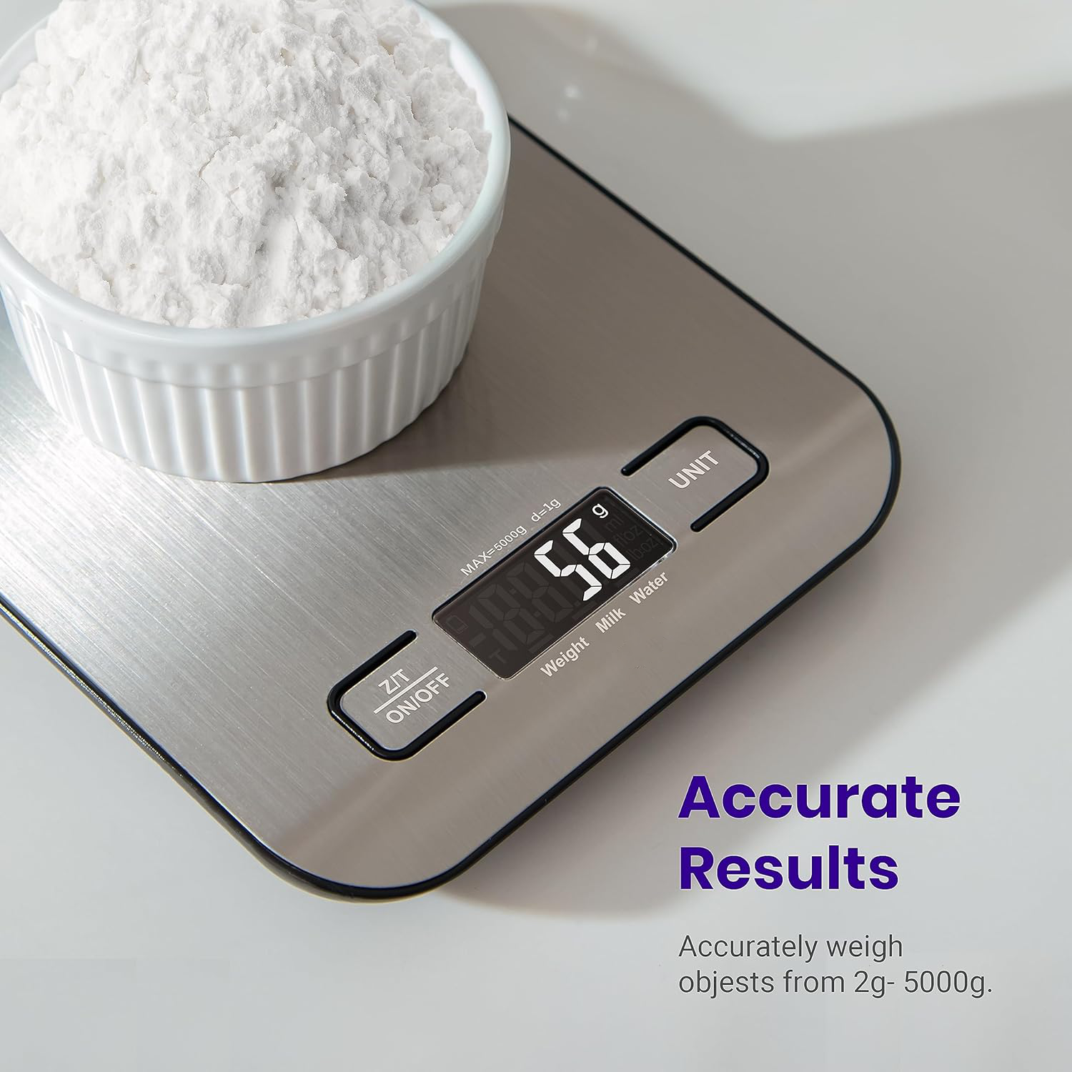 Kitchen Scale with Stainless Steel Platform and Backlit LCD Display, 5kg Capacity