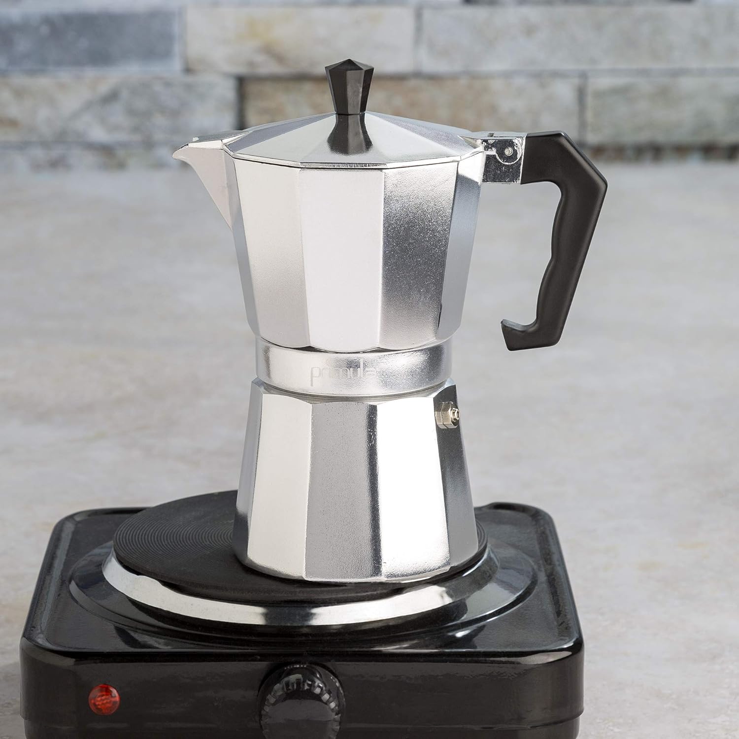 Stovetop Coffee Maker with Cast Aluminum Construction and Milk Frother, 6-Cup Capacity