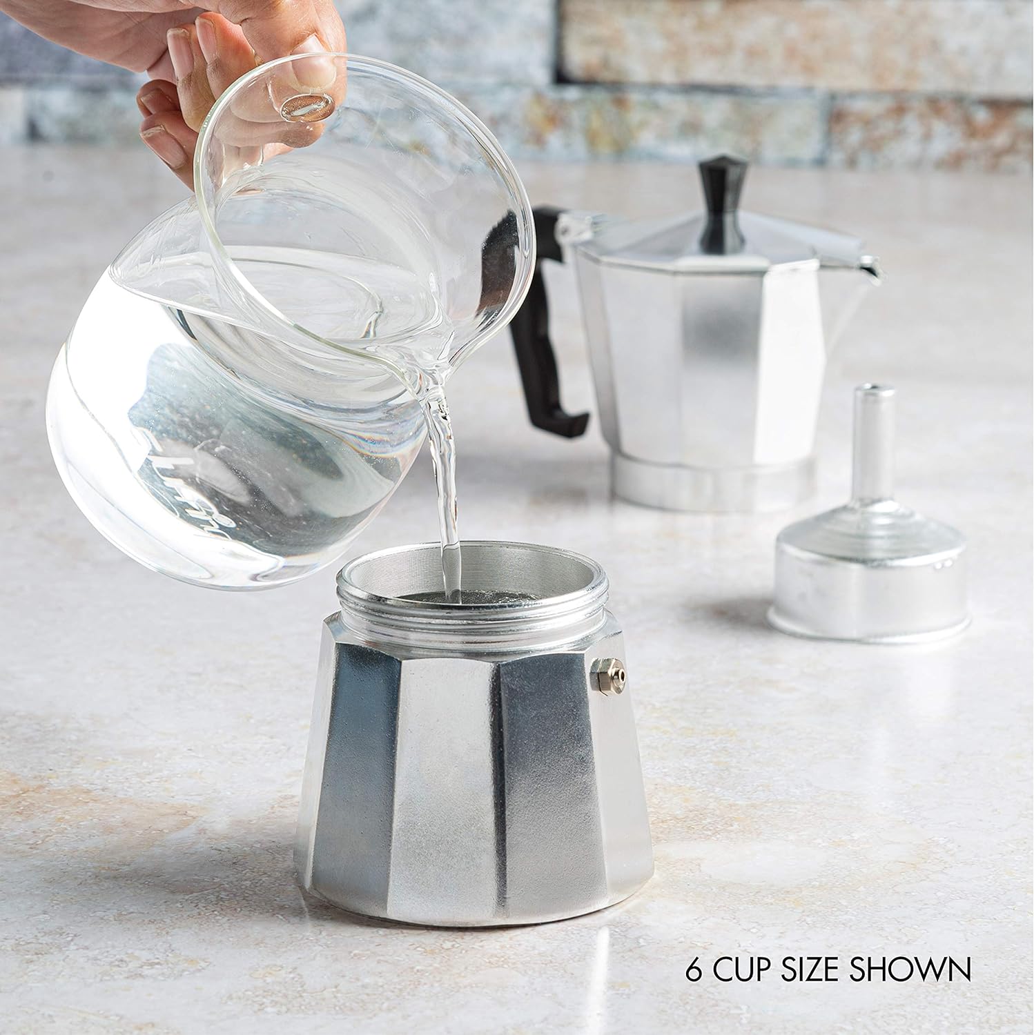 Stovetop Coffee Maker with Cast Aluminum Construction and Milk Frother, 6-Cup Capacity
