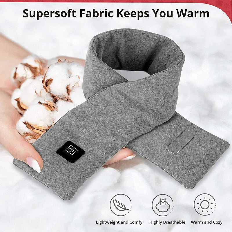 Heated Neck Scarf with Three Temperature Settings and Water Resistant Velvet