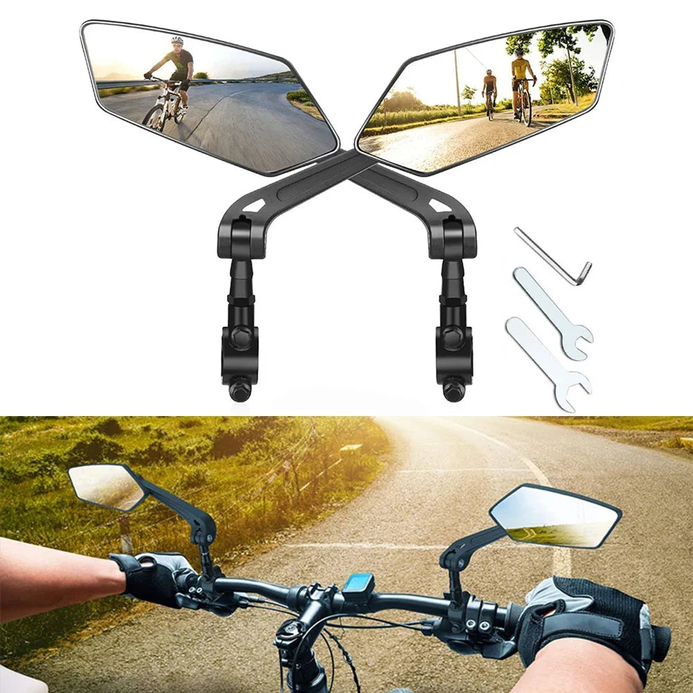 Handlebar Mirrors with 360 Degree Rotation and Flat Glass for Bikes and Scooters