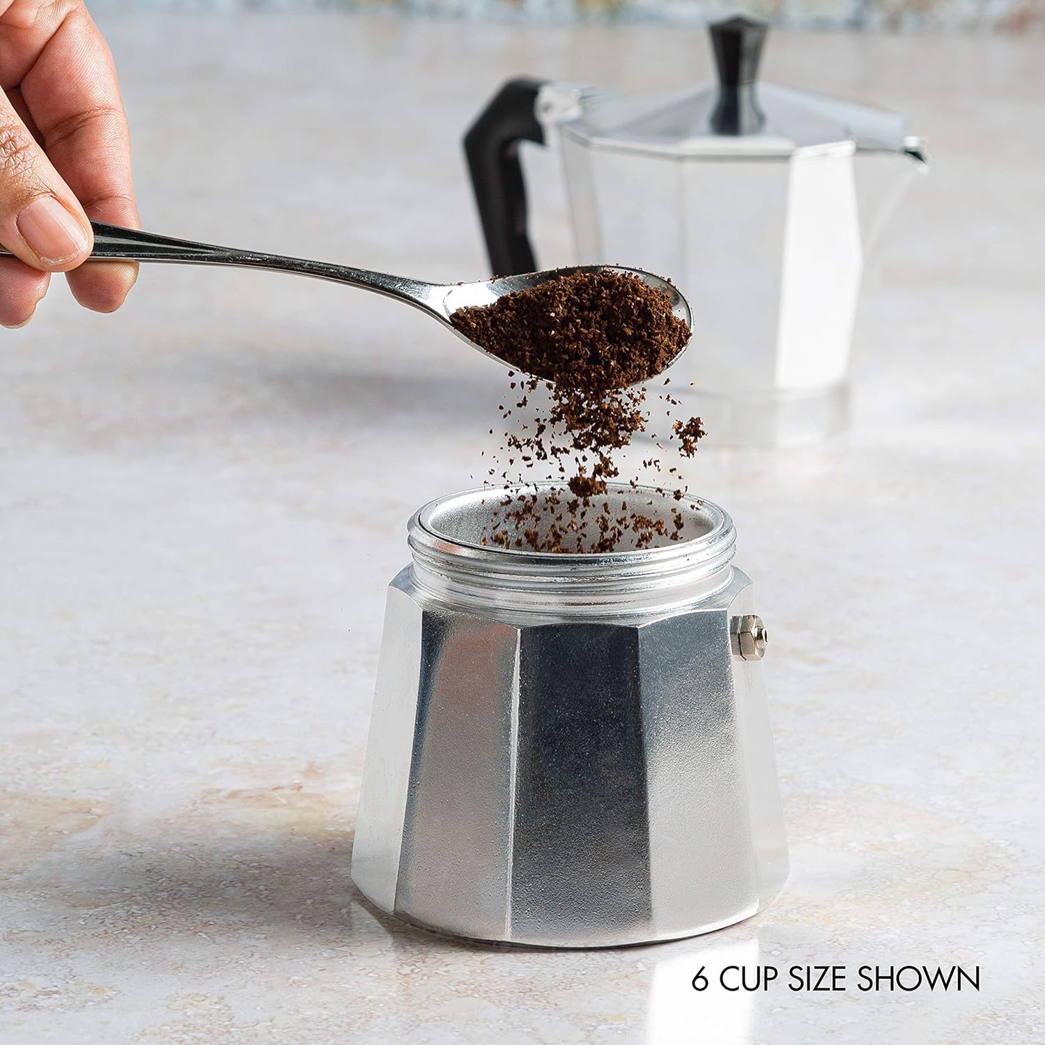 Stovetop Coffee Maker with Cast Aluminum Construction and Milk Frother, 6-Cup Capacity