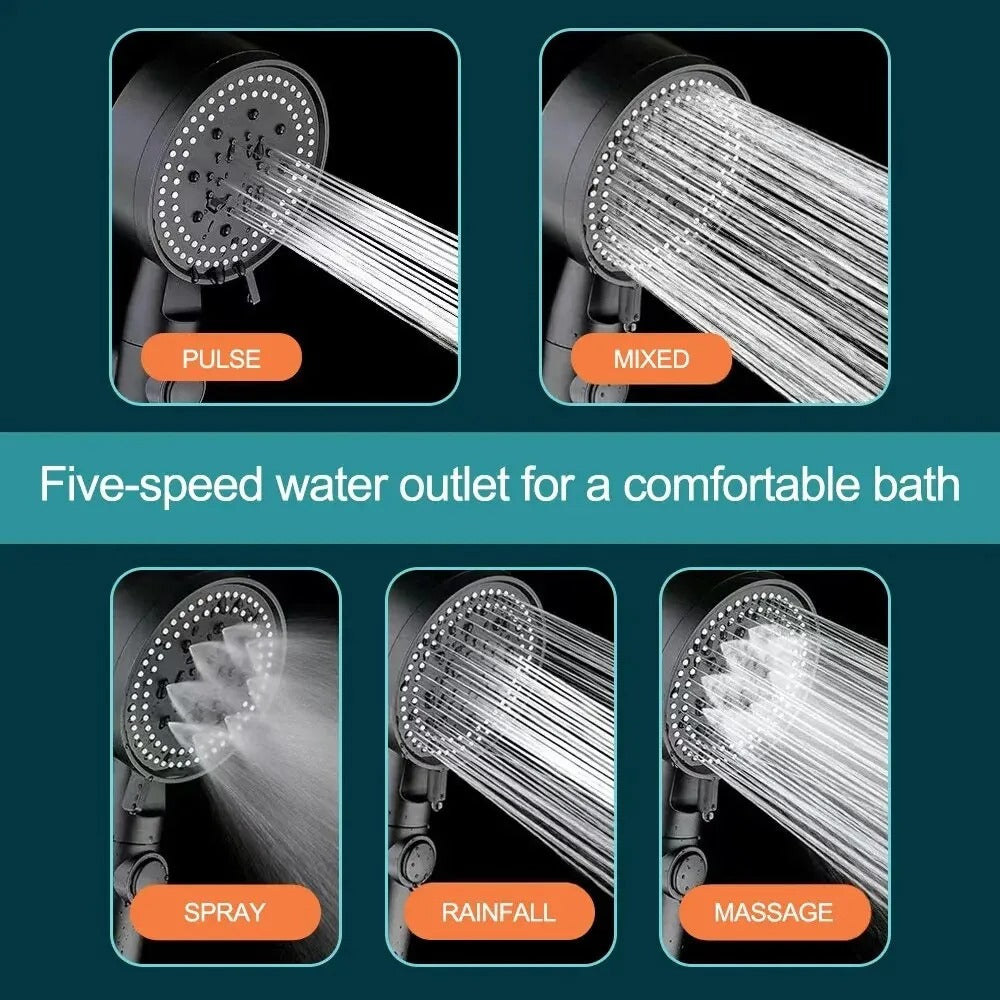 Handheld Shower Head with Five Spray Modes and Flow Control Button