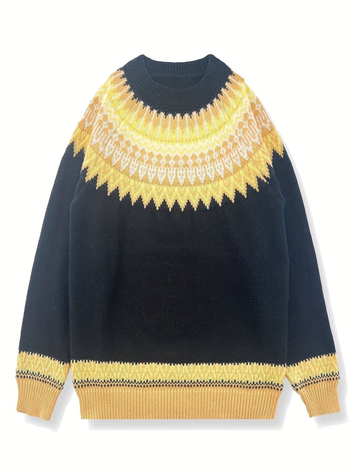 Womens Chunky Jacquard Round Neck Sweater with a Nature Inspired Pattern in Eight Colors