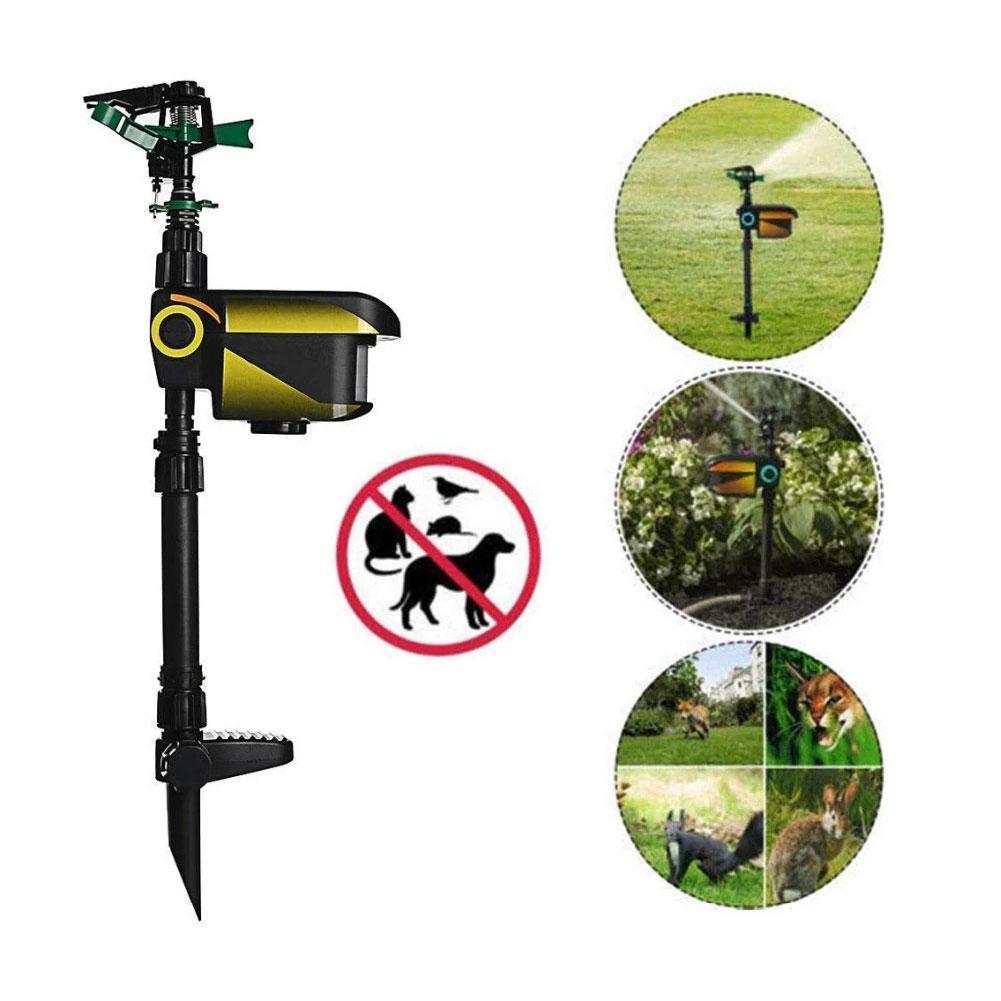 Solar Motion Sensor Sprinkler with 300 Degree Coverage and Adjustable Range for Garden Protection