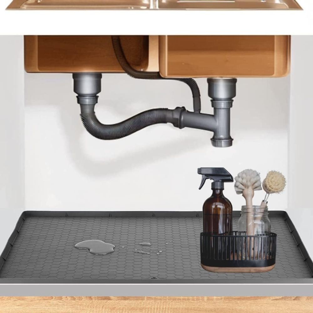 Silicone Under Sink Cabinet Mat with Raised Edges and Trimmable Design