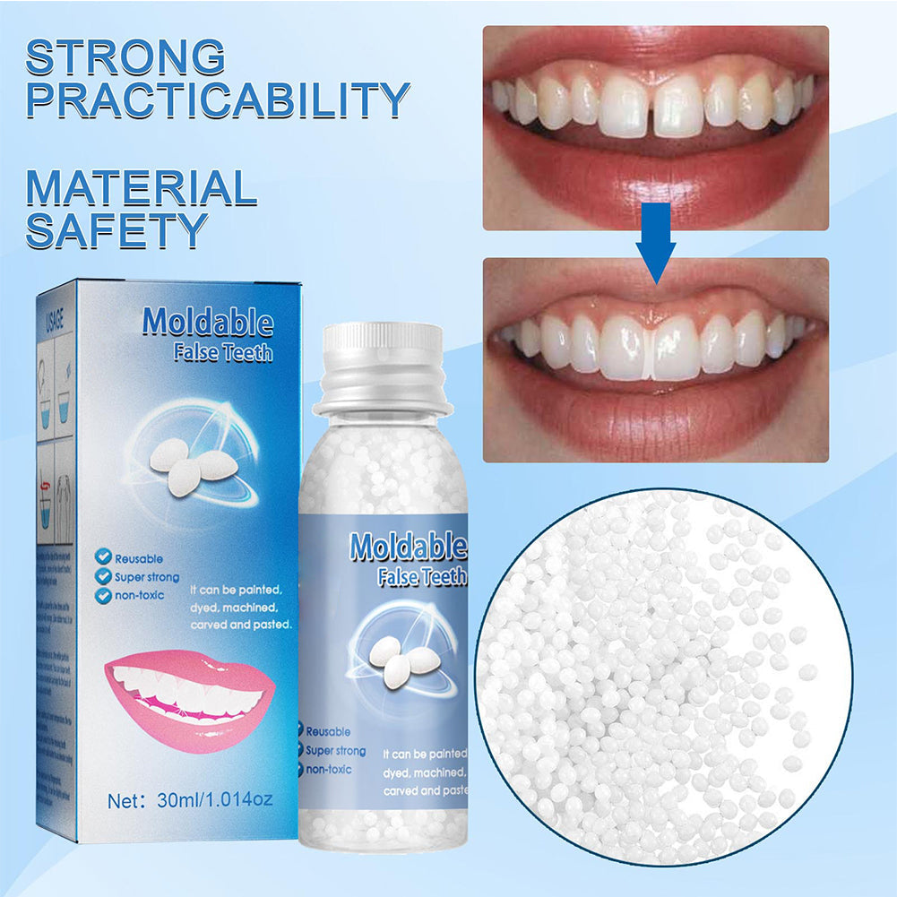 Moldable Tooth Repair Kit with Heat Activated Polymer Beads and Custom Fit Shaping