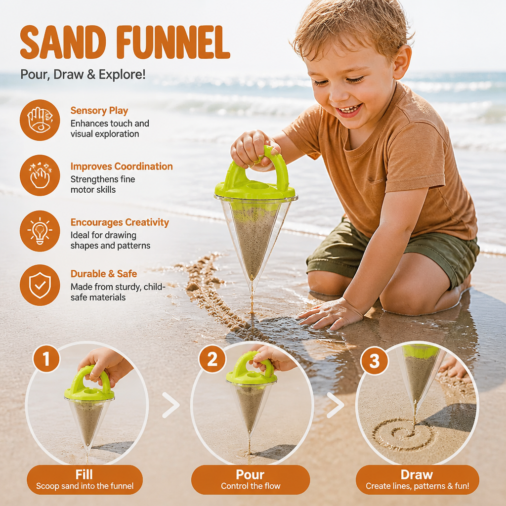 Sand Drawing Funnel Toy with Flow Control Handle for Kids