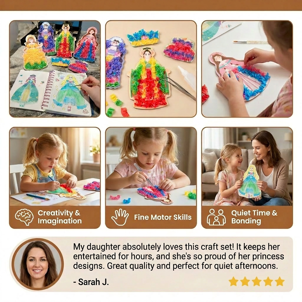 Princess Dress Design Coloring Book with Included Craft Materials and Spiral Binding