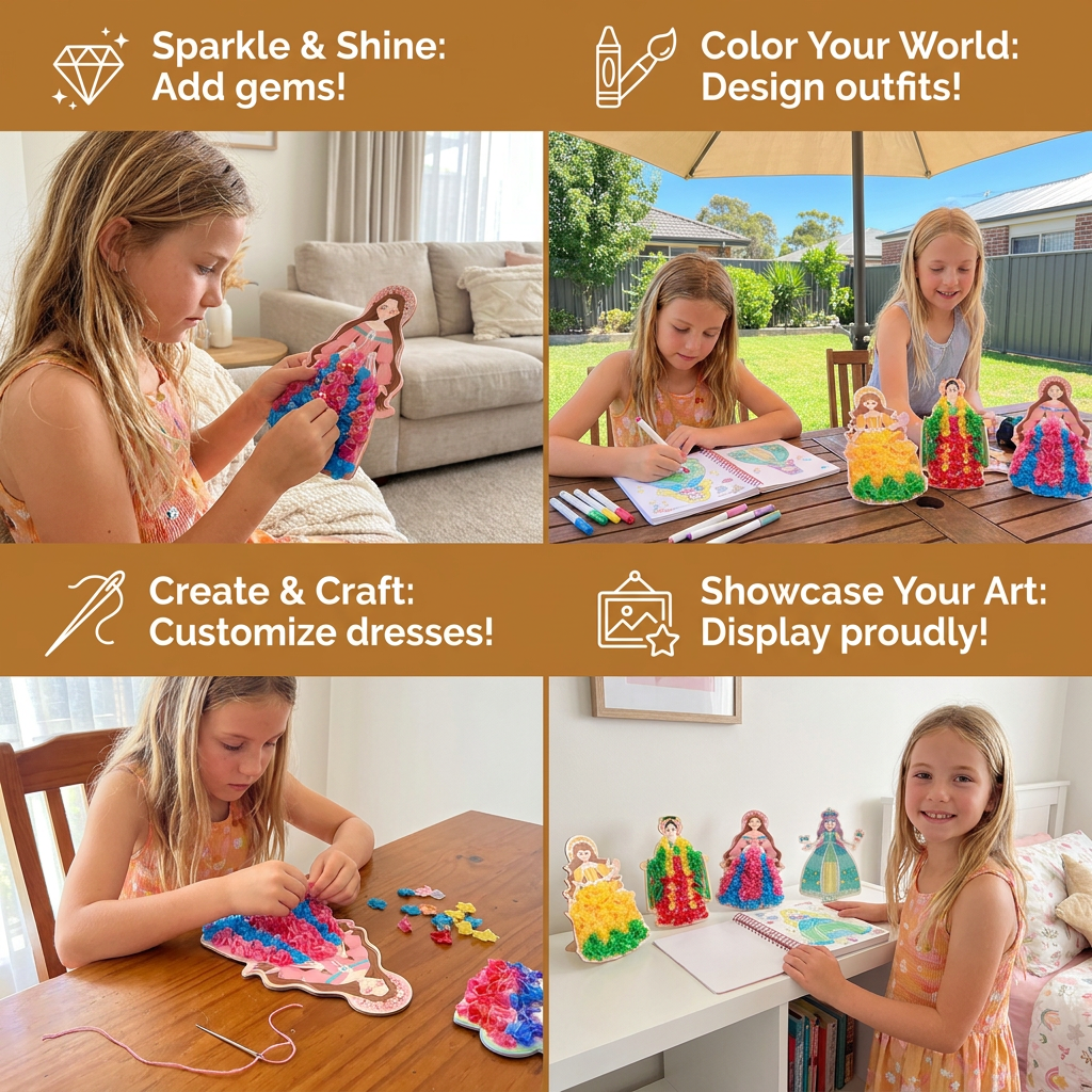 Princess Dress Design Coloring Book with Included Craft Materials and Spiral Binding