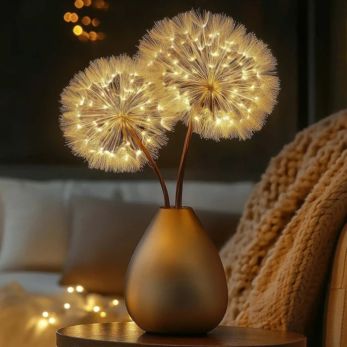 Pair of Glowing Dandelion Branch Lights for Vases, Shelves and Indoor Decor