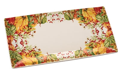 Oval Ceramic Serving Platter with Squash Pattern, 12.25 Inch