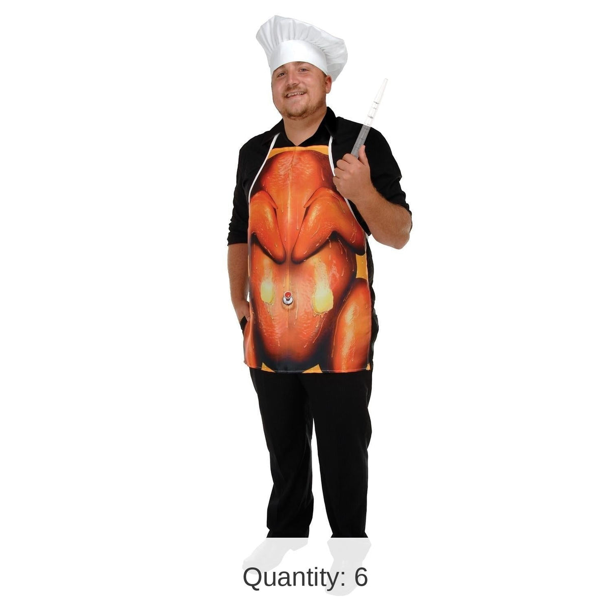 Orange Polyester Aprons with Head Loop and Adjustable Waist Ties, 6-Pack