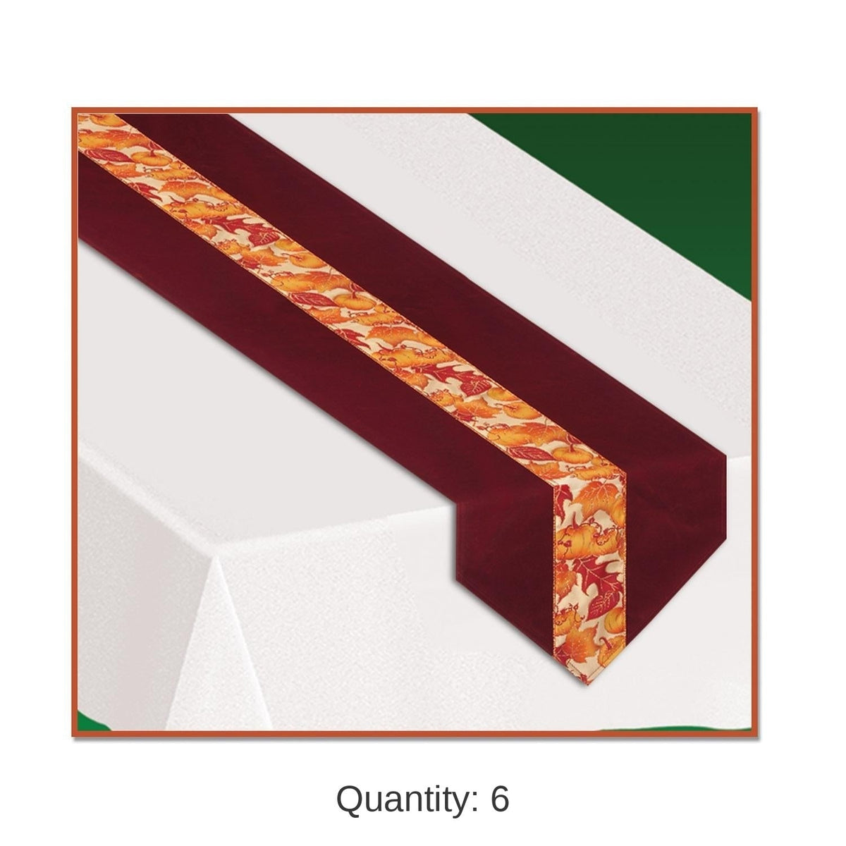 Fabric Table Runner Set of 6 with Autumn Leaves Pattern and Burgundy Orange Design, 12x72 Inches