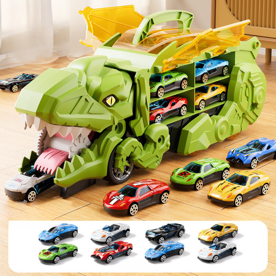 Dinosaur Transformer Truck with LED Lights and 2 Included Cars