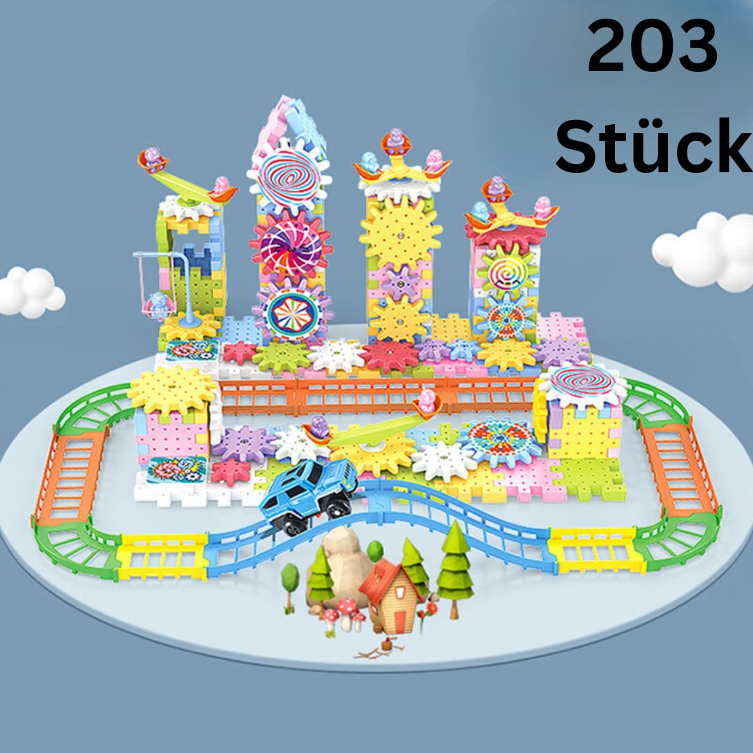 Gear Building Toy Set with Rotating Blocks and 203 Snap-Together Pieces