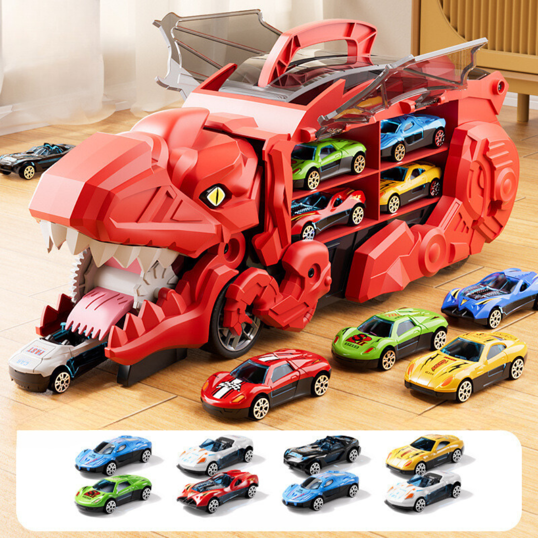 Dinosaur Transformer Truck with LED Lights and 2 Included Cars