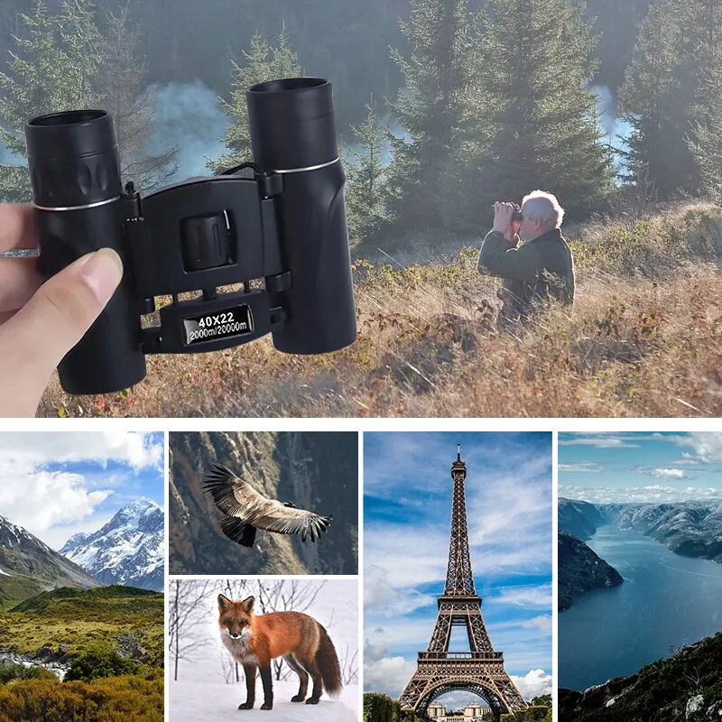 8x Magnification Binoculars with 2000 Meter Range and Infrared Lens, Foldable Compact Design