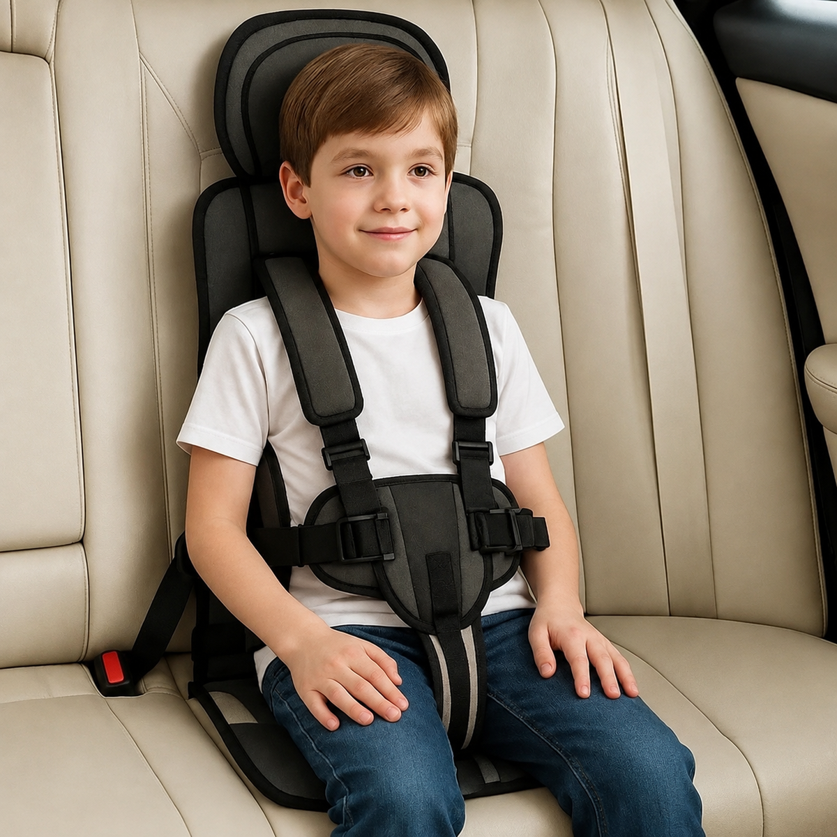 Portable Child Travel Seat with Five Point Harness and Head Support, Foldable