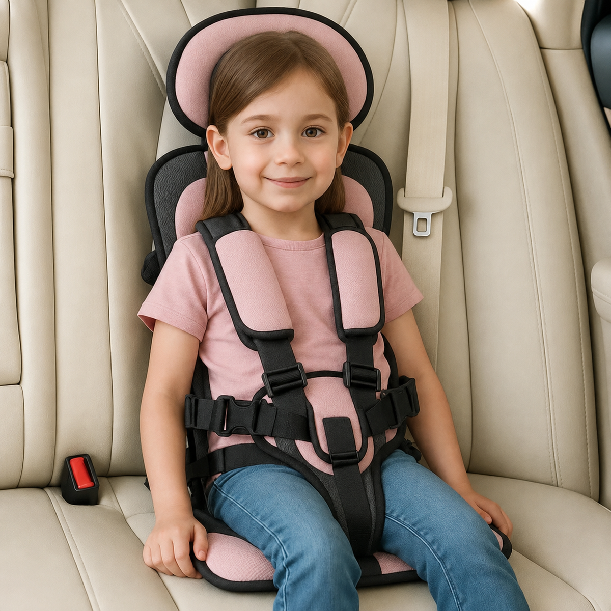 Portable Child Travel Seat with Five Point Harness and Head Support, Foldable