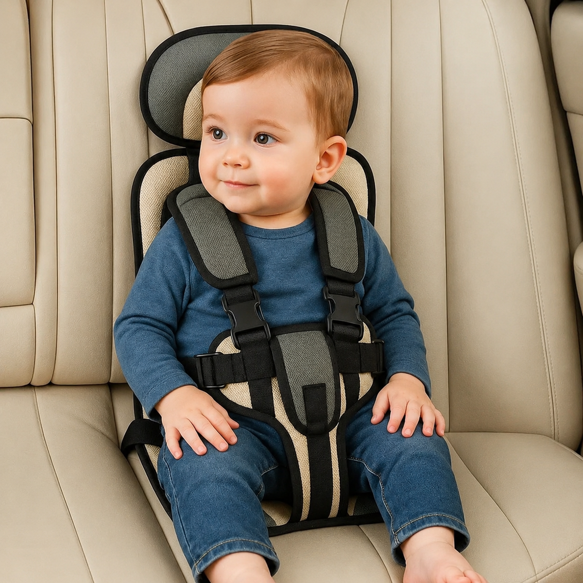 Portable Child Travel Seat with Five Point Harness and Head Support, Foldable