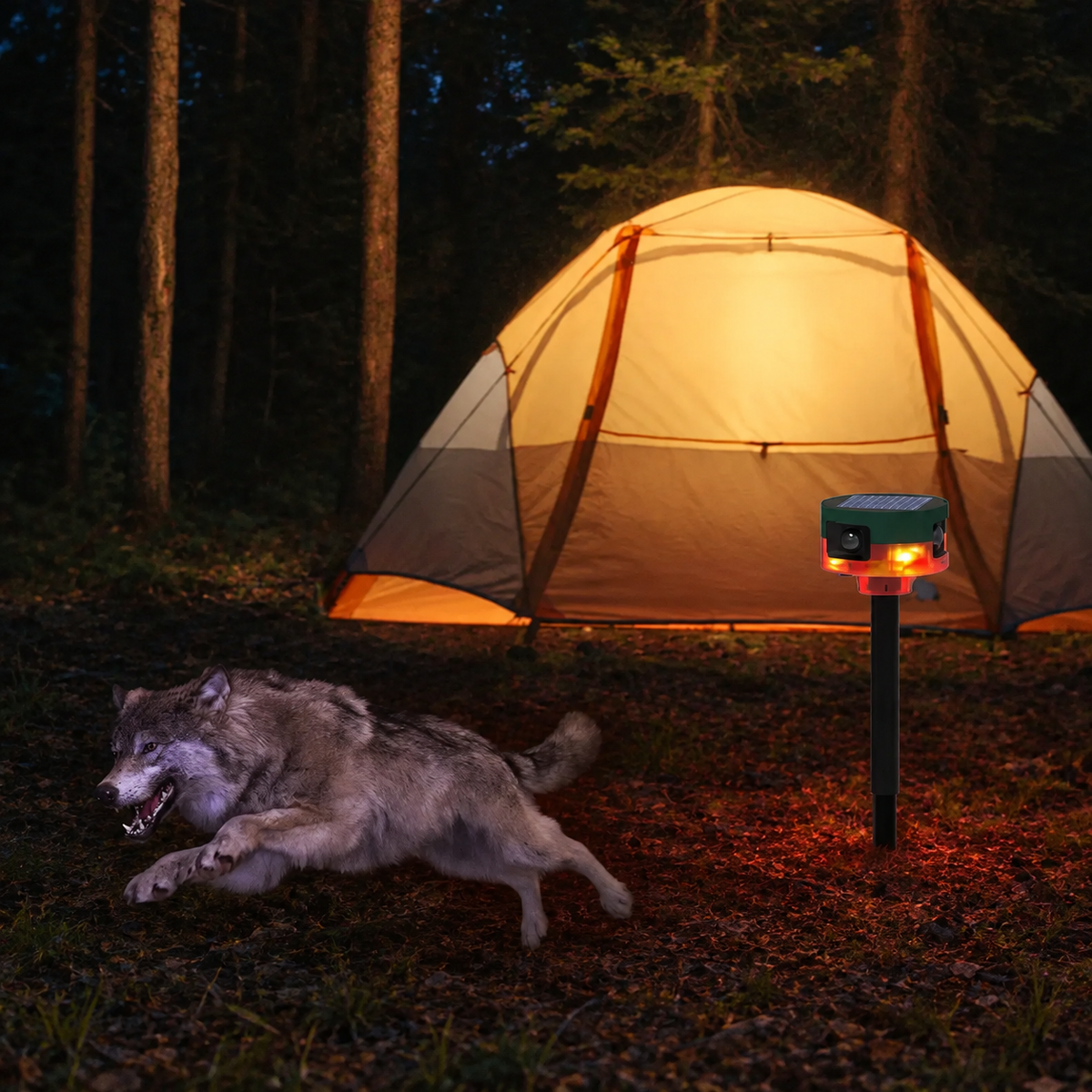 Motion Sensing Solar Wildlife Repeller with Flashing Light and 13 Sound Patterns
