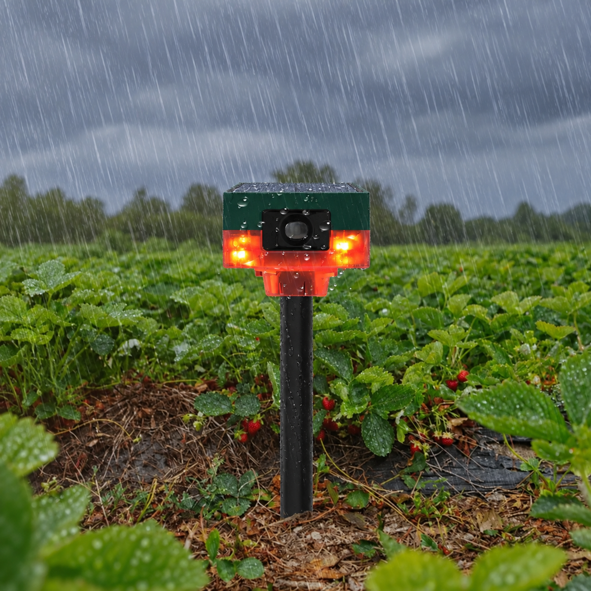 Motion Sensing Solar Wildlife Repeller with Flashing Light and 13 Sound Patterns