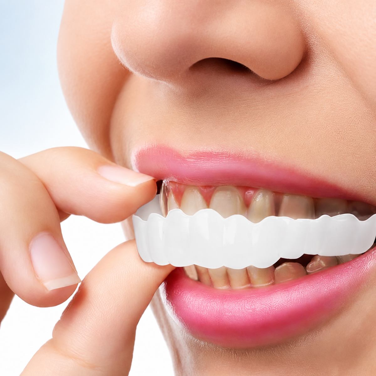 Removable Cosmetic Teeth Cover with Moldable Silicone Strip for Top Teeth