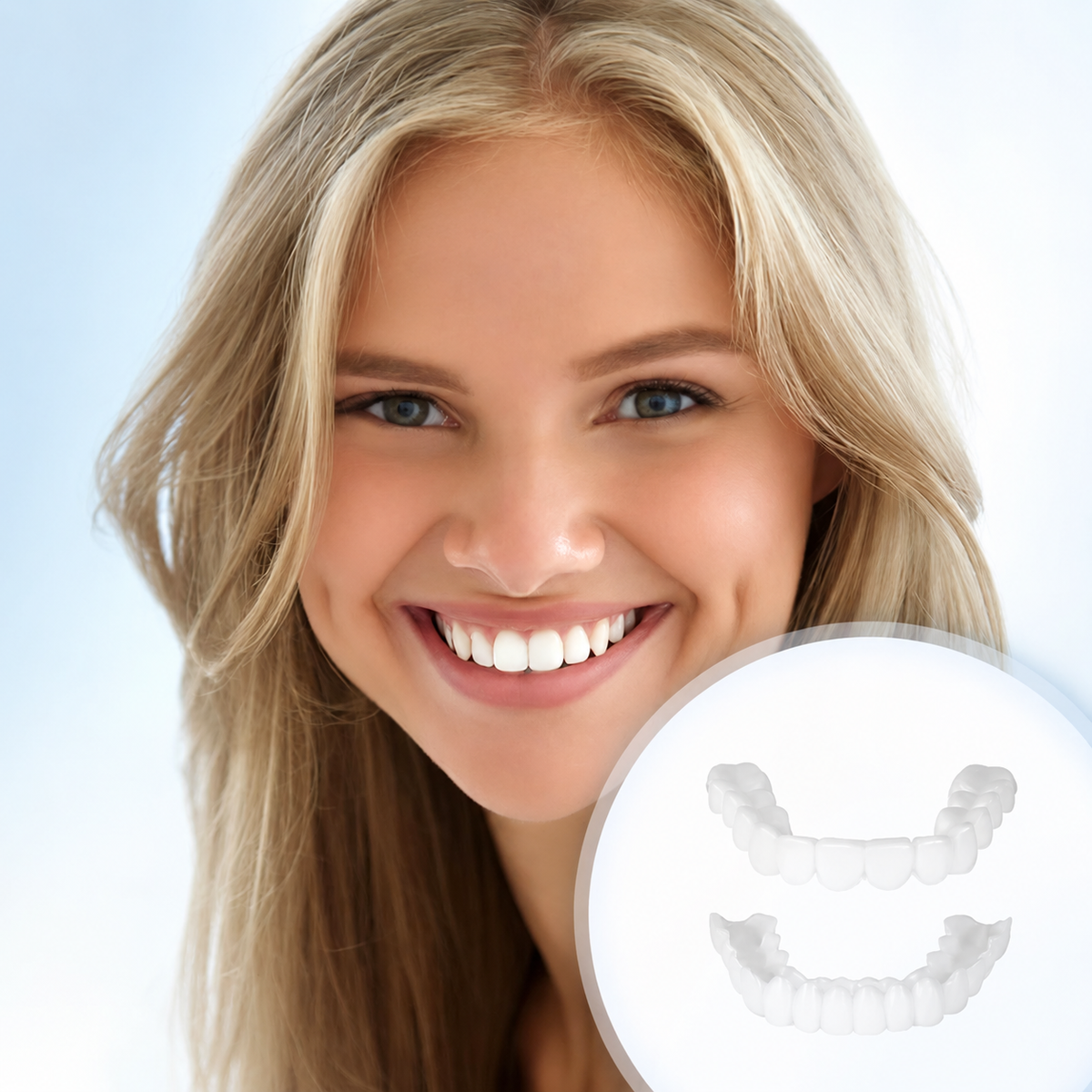 Removable Cosmetic Teeth Cover with Moldable Silicone Strip for Top Teeth