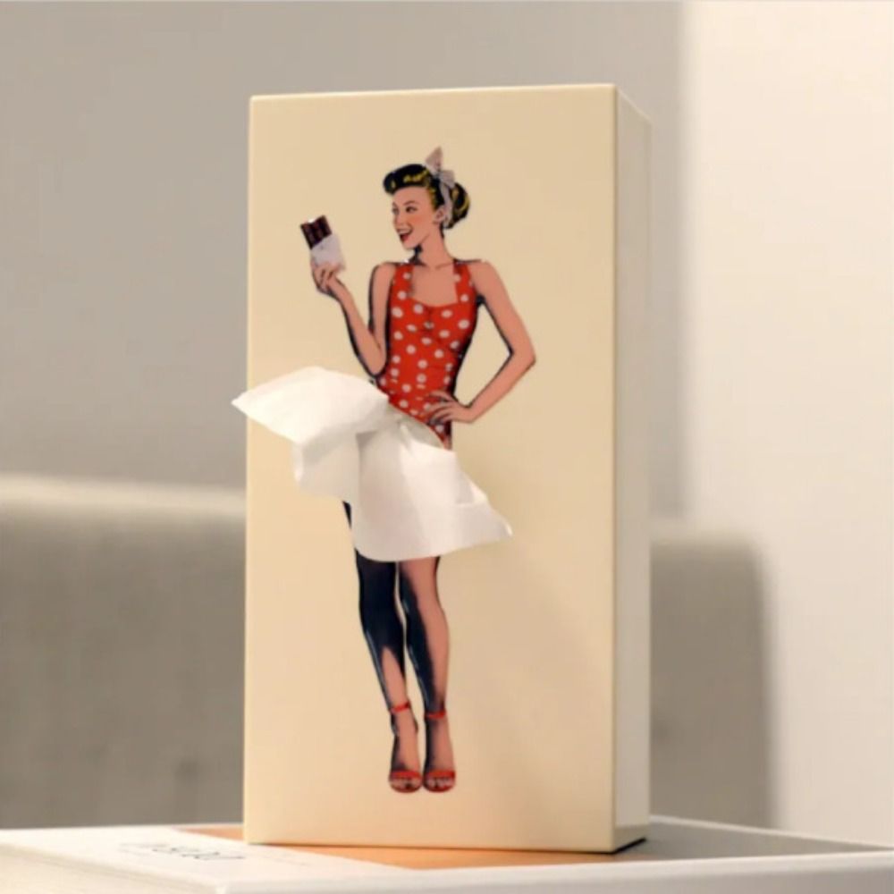 Decorative Tissue Holder with Moving Skirt and Weighted Base