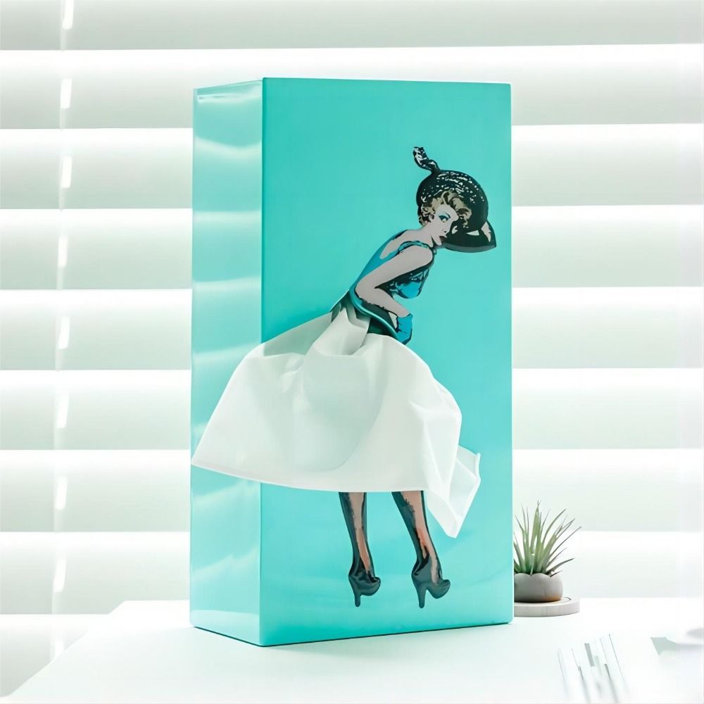 Decorative Tissue Holder with Moving Skirt and Weighted Base