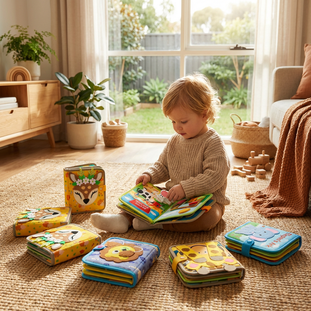 Interactive Textured Storybook with Multiple Activity Pages and Grip Elements for Children