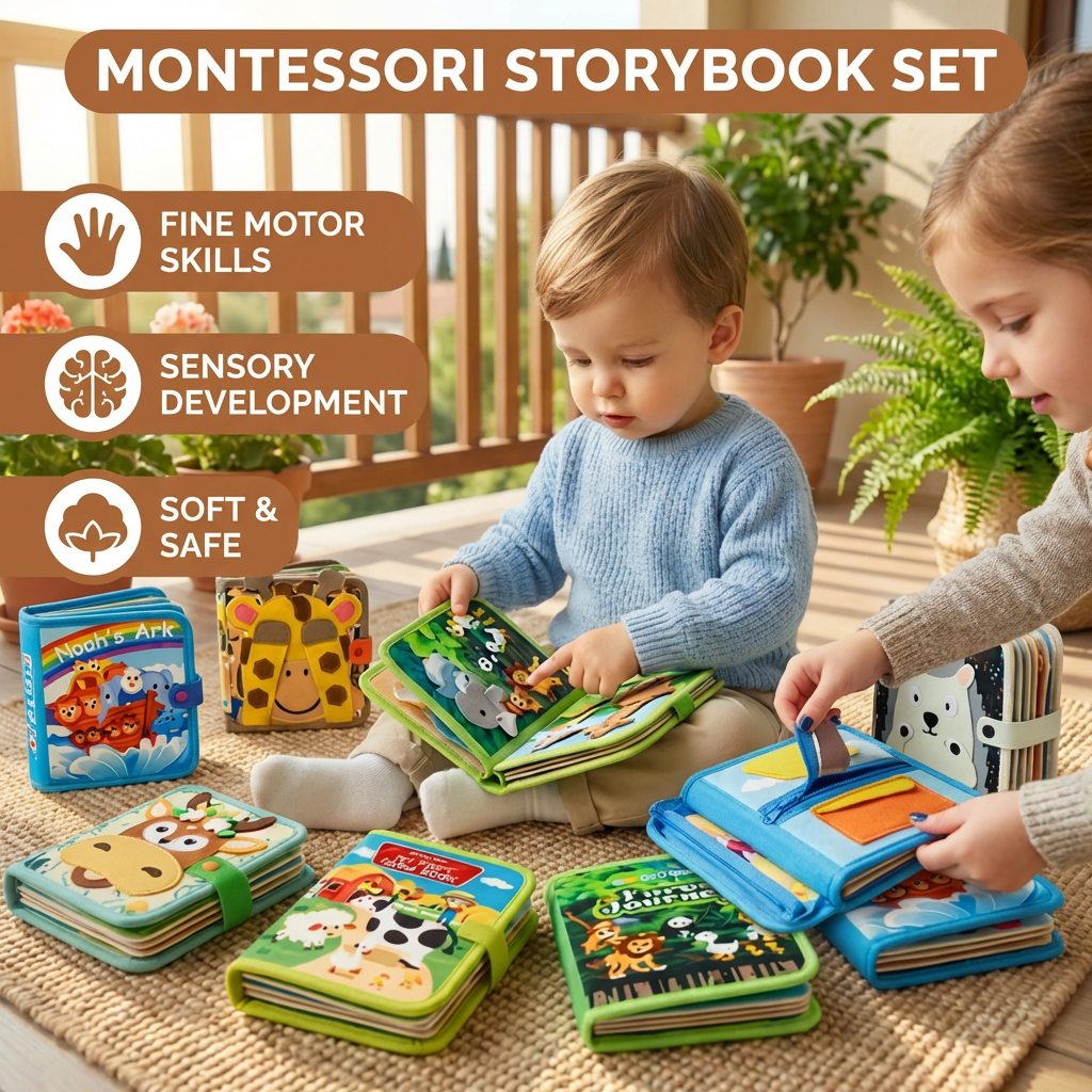 Interactive Textured Storybook with Multiple Activity Pages and Grip Elements for Children
