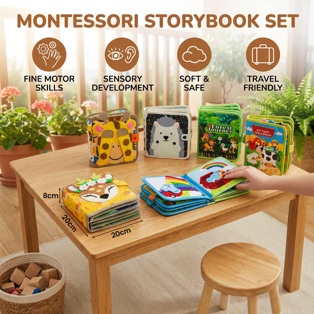 Interactive Textured Storybook with Multiple Activity Pages and Grip Elements for Children