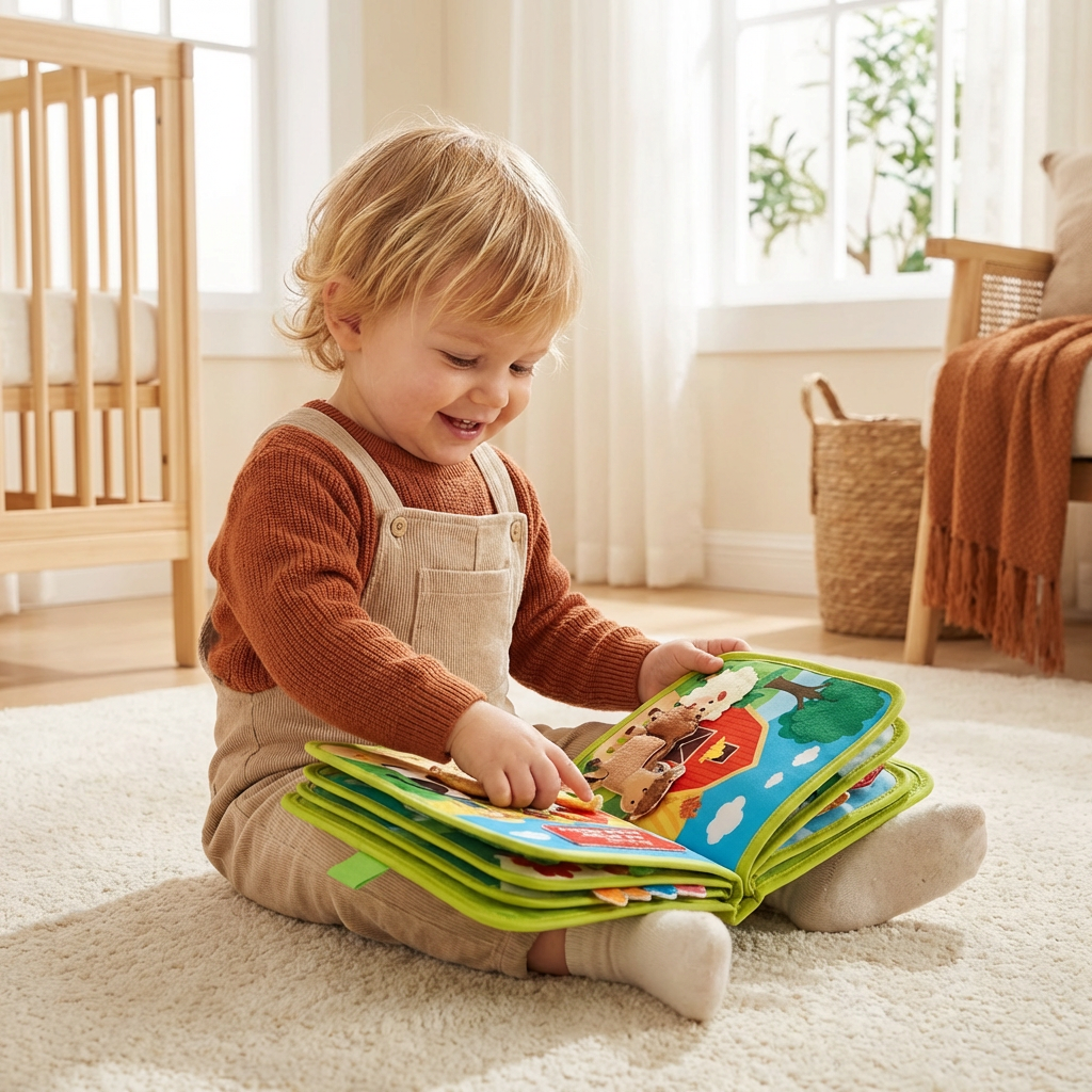 Interactive Textured Storybook with Multiple Activity Pages and Grip Elements for Children