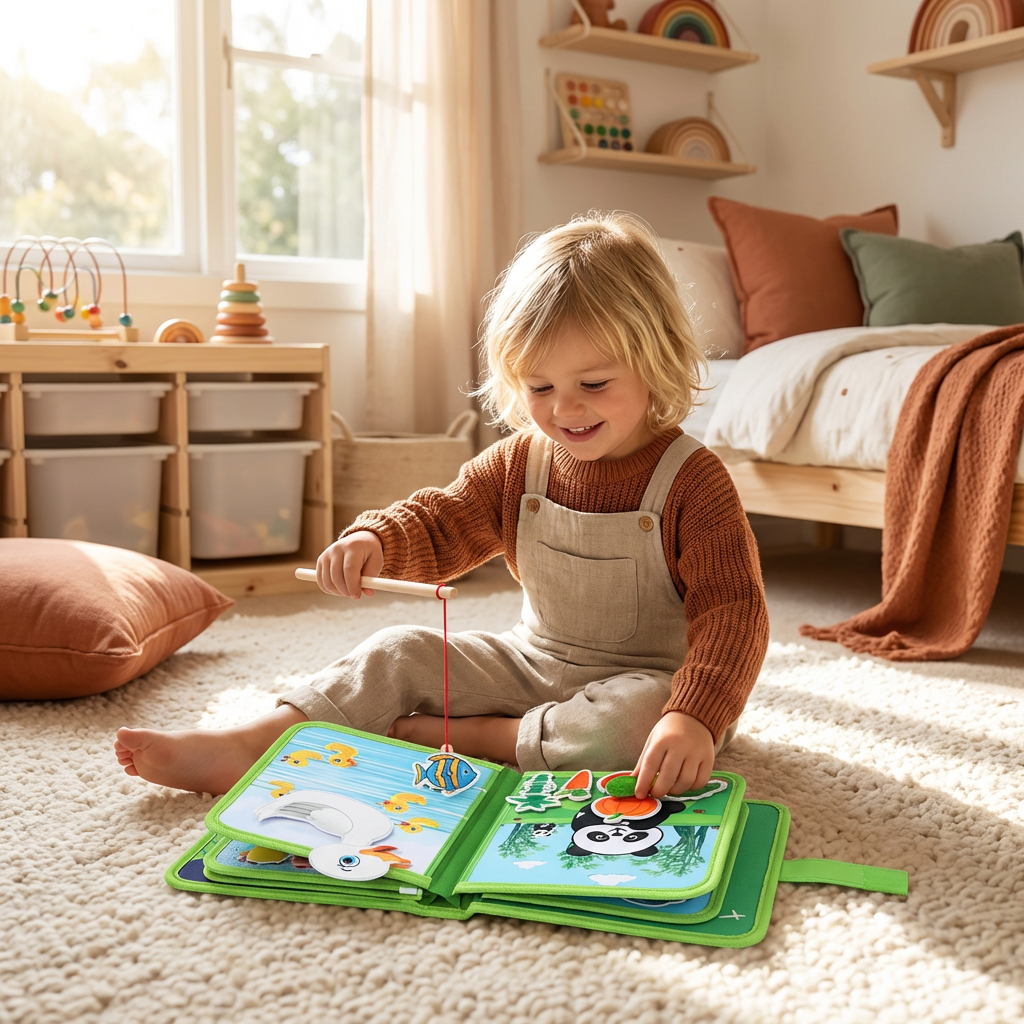 Interactive Textured Storybook with Multiple Activity Pages and Grip Elements for Children