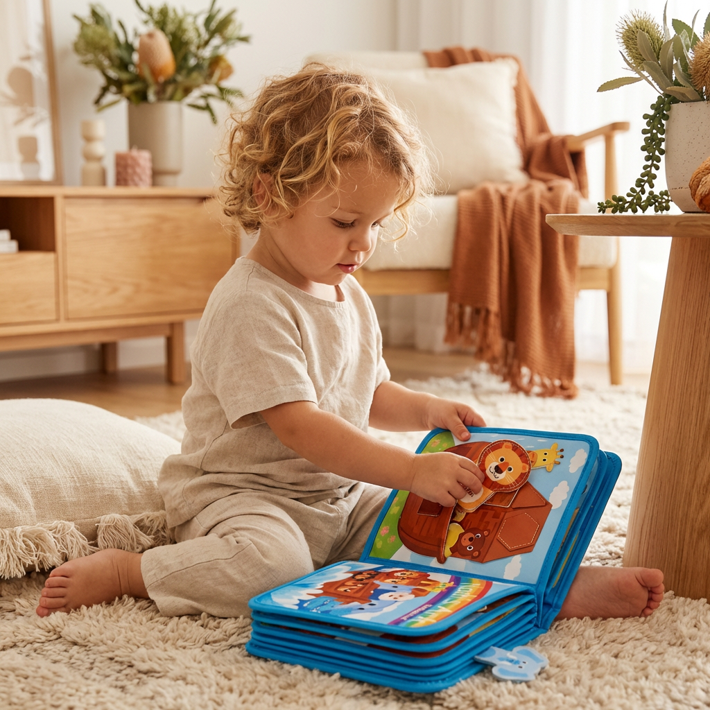 Interactive Textured Storybook with Multiple Activity Pages and Grip Elements for Children