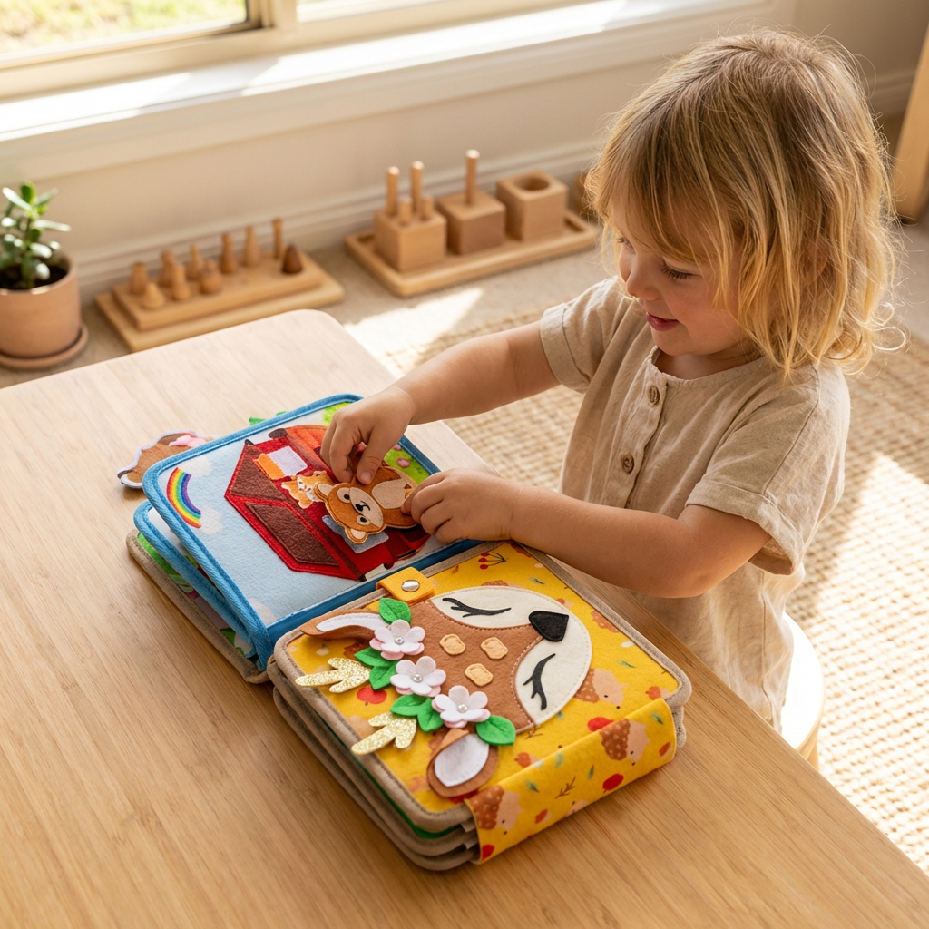 Interactive Textured Storybook with Multiple Activity Pages and Grip Elements for Children
