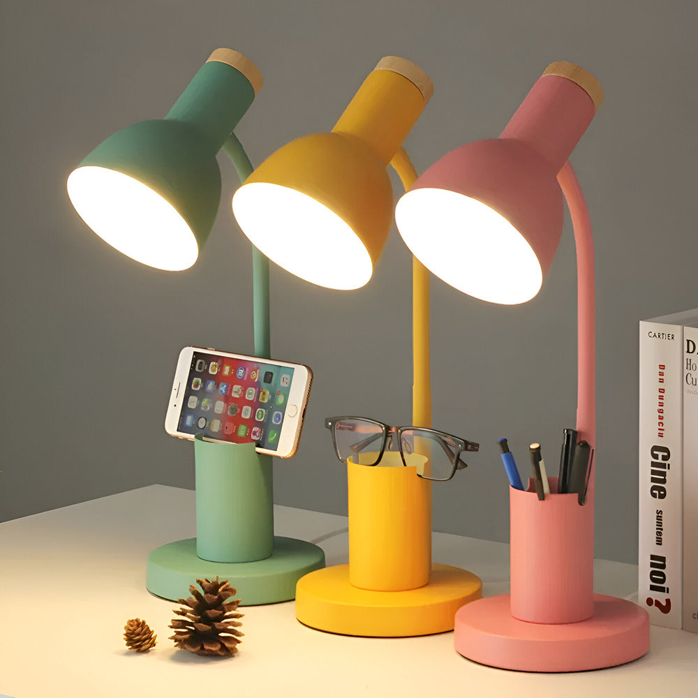 Adjustable LED Task Lamp with Integrated Pen Holder, Iron Construction