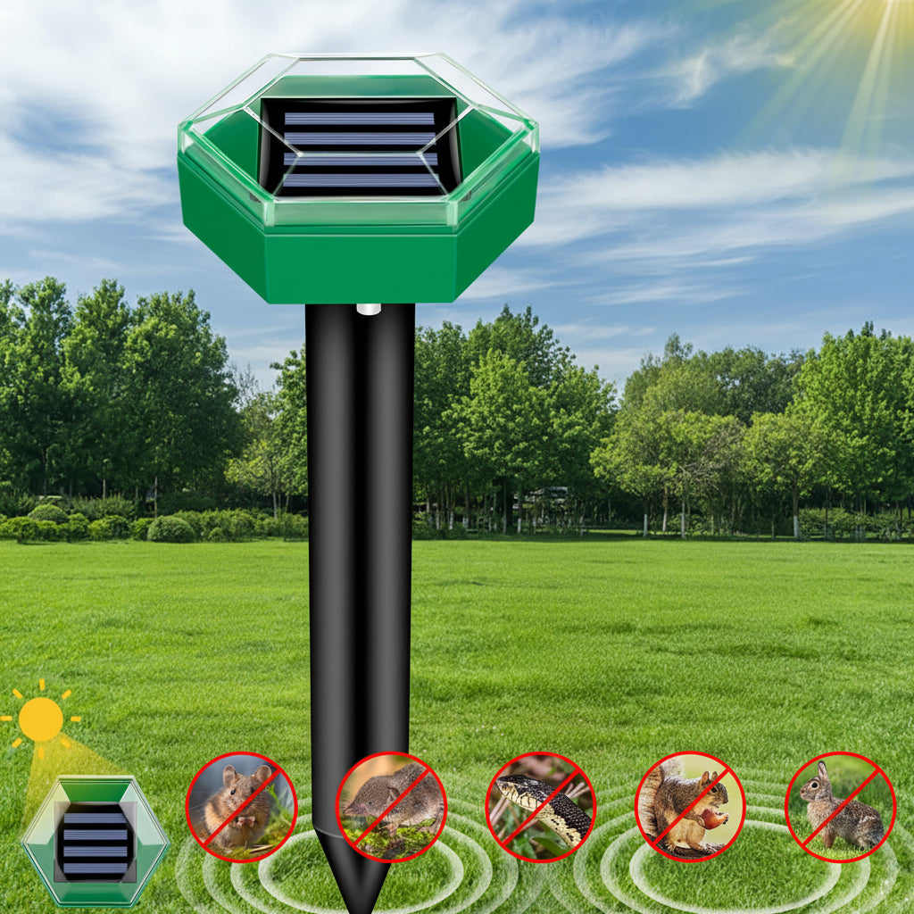 Solar Mole Repeller with Ultrasonic Pulse and Rechargeable Battery, 465 Sq Ft Coverage