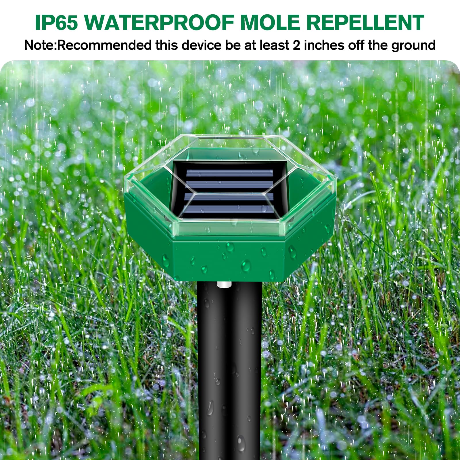 Solar Mole Repeller with Ultrasonic Pulse and Rechargeable Battery, 465 Sq Ft Coverage