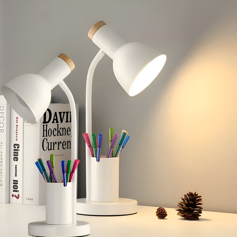 Adjustable LED Task Lamp with Integrated Pen Holder, Iron Construction