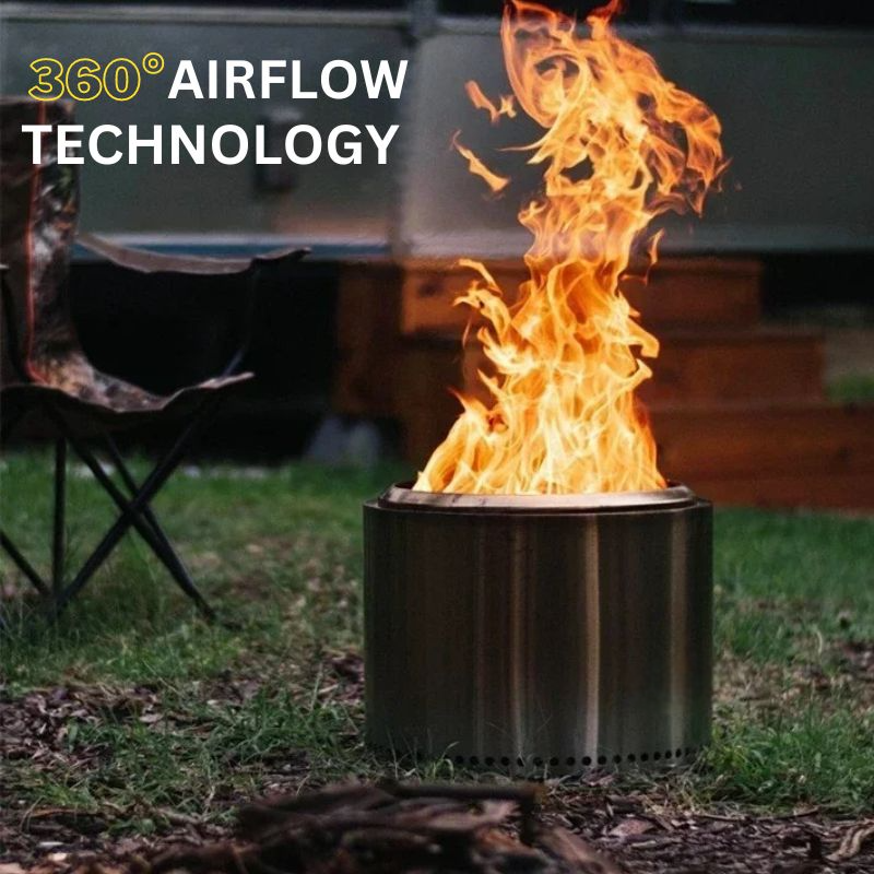 Portable Smokeless Fire Pit with Double Wall Chamber and Slide Out Ash Pan