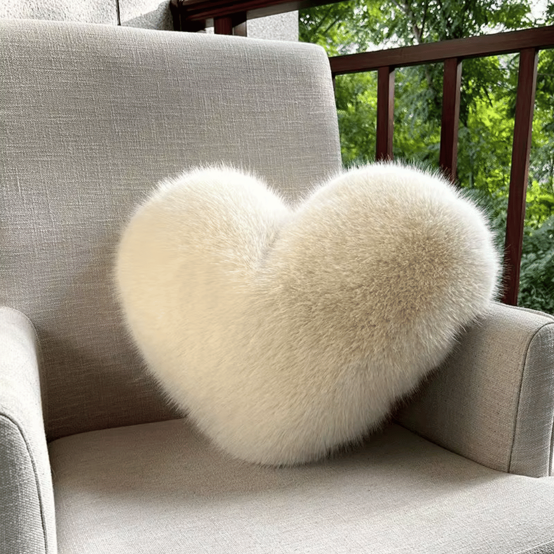Heart Shaped Faux Fur Pillow with Soft Cotton Filling in Six Colors and 12.6 by 15.7 Inches