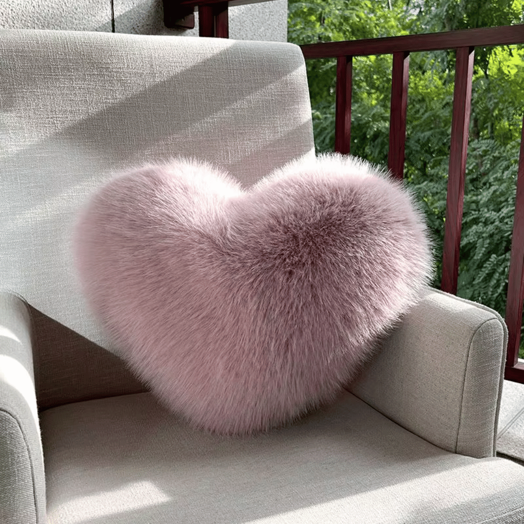 Heart Shaped Faux Fur Pillow with Soft Cotton Filling in Six Colors and 12.6 by 15.7 Inches