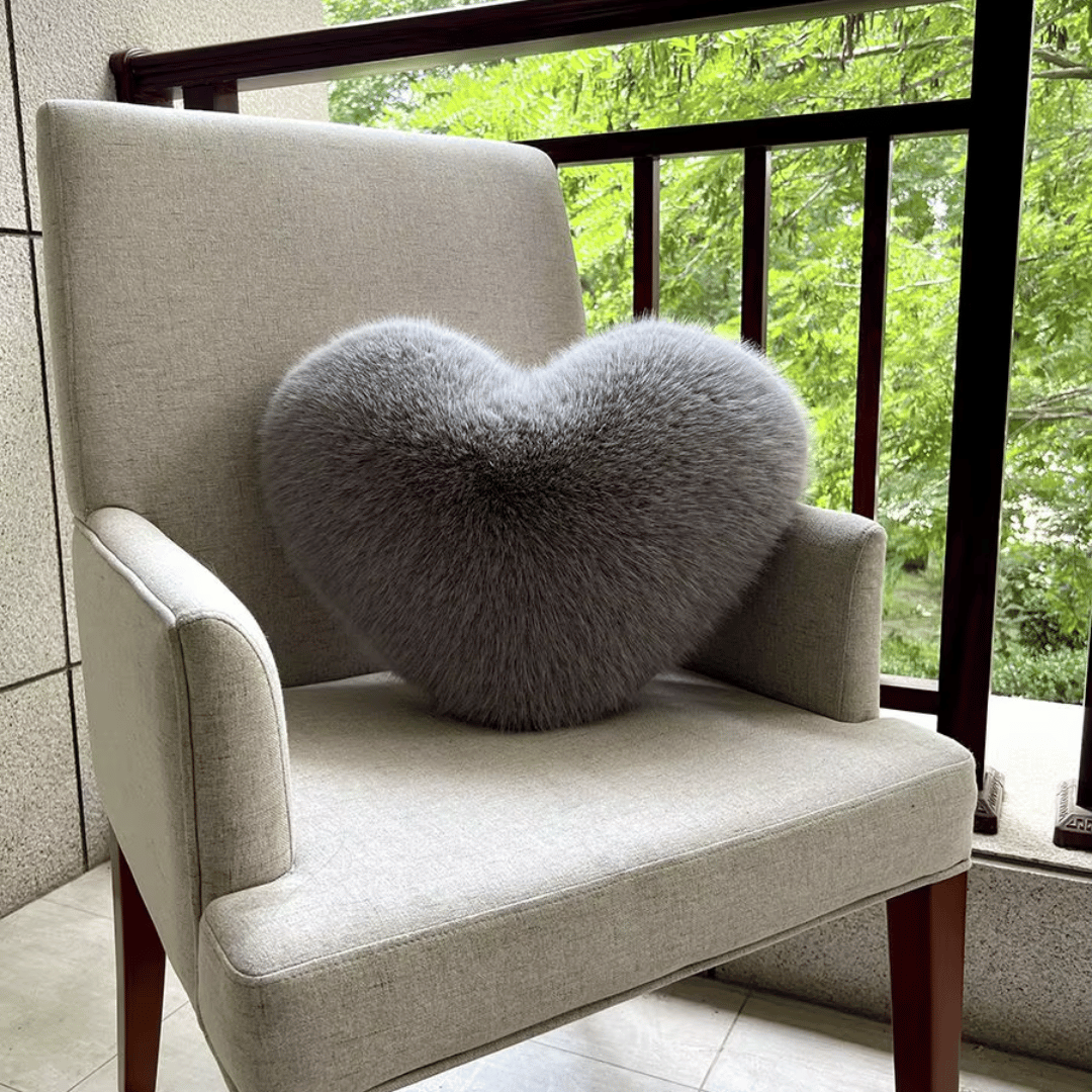 Heart Shaped Faux Fur Pillow with Soft Cotton Filling in Six Colors and 12.6 by 15.7 Inches