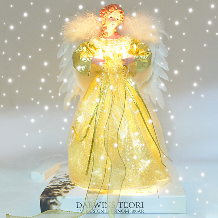 Angel Tree Topper with Moving Wings and Fiber Optic Lights, Glowing Star All Vera Mart