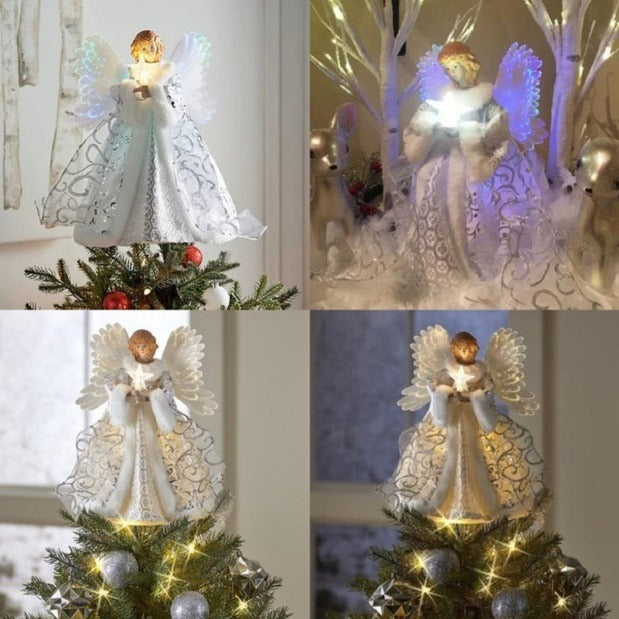 Angel Tree Topper with Moving Wings and Fiber Optic Lights, Glowing Star All Vera Mart