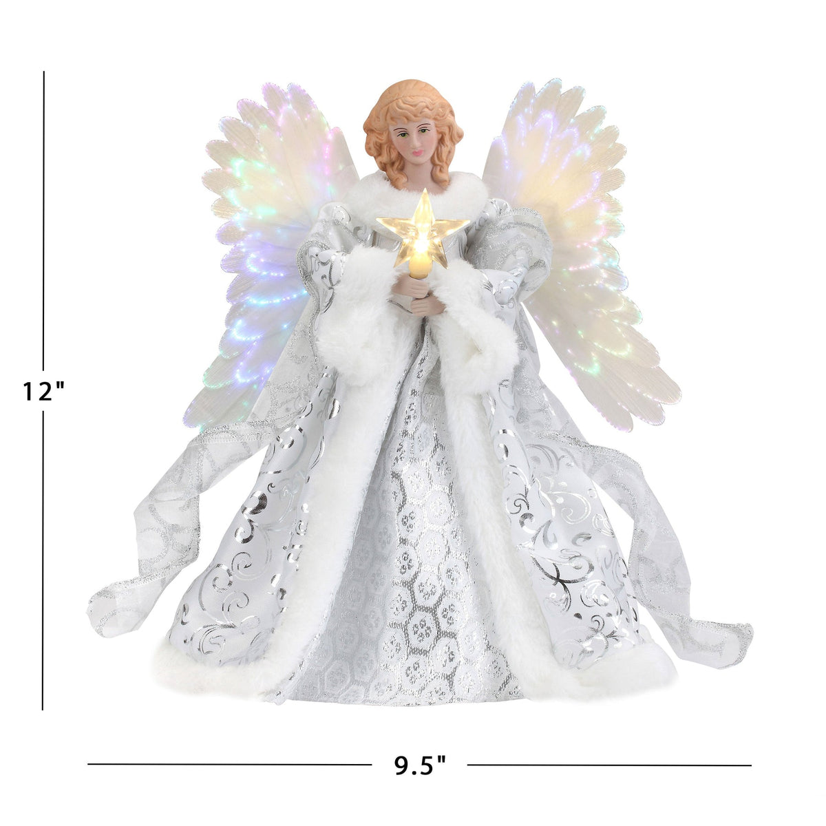 Angel Tree Topper with Moving Wings and Fiber Optic Lights, Glowing Star All Vera Mart