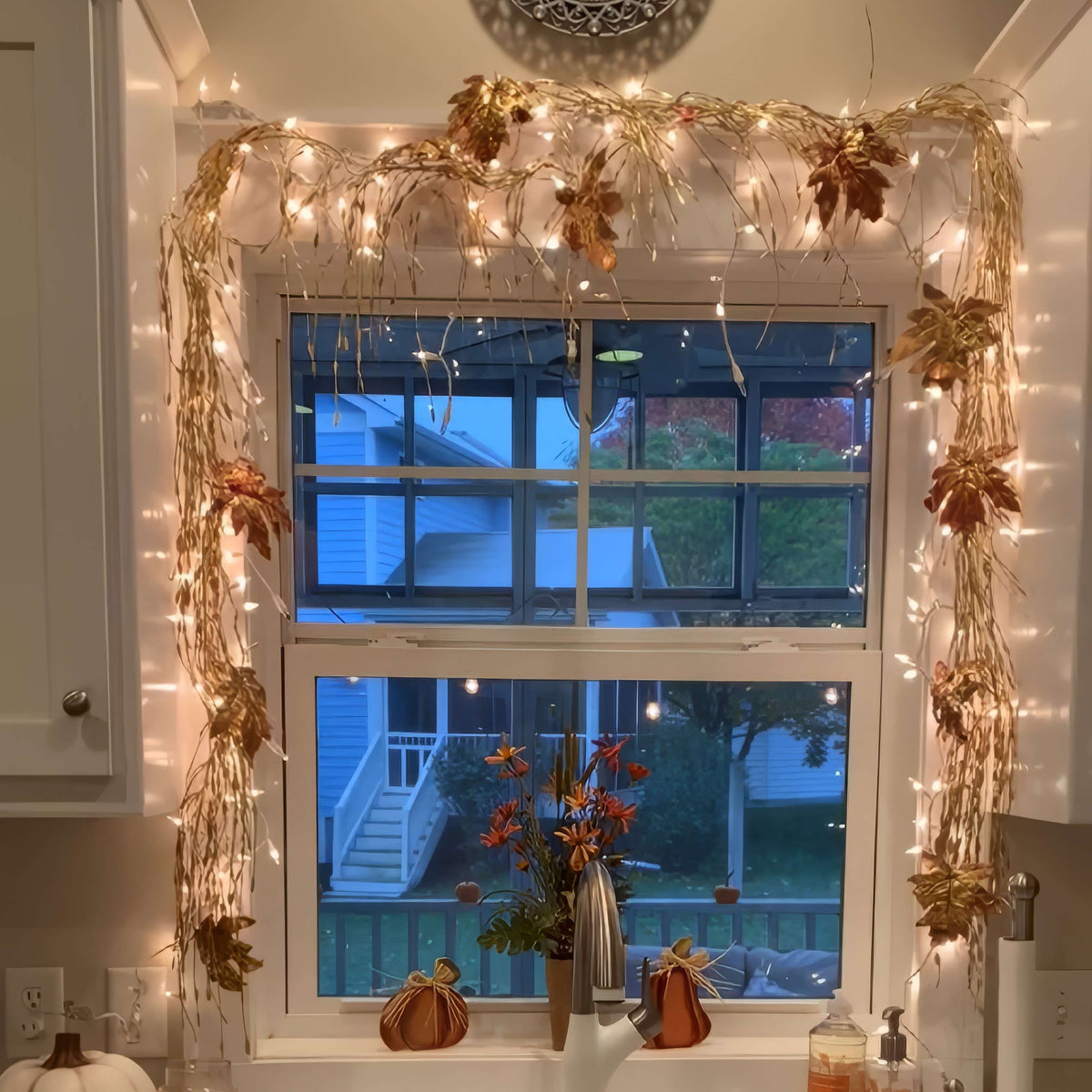 Fairy Light Garland with Ornament Accents in Five Styles, 4.9 Feet Long with Golden Lights for Indoor Decor
